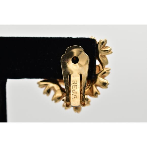 Reja Vintage Clip On Earrings Pin Brooch Set Cream Flower Enamel Pearl 40s BinBI - Picture 8 of 12